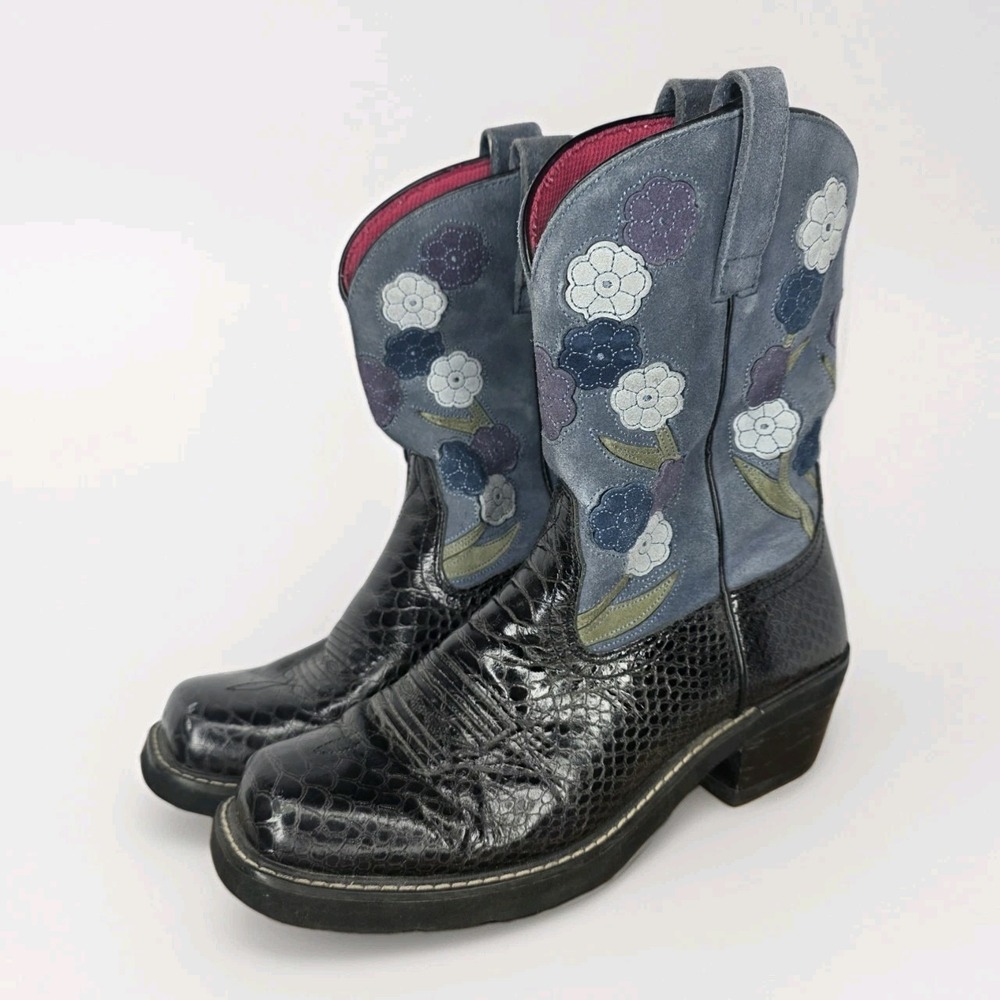 Ariat Doll Baby Womens Faux Black Python and Flowers Western Boots 11 B 16209